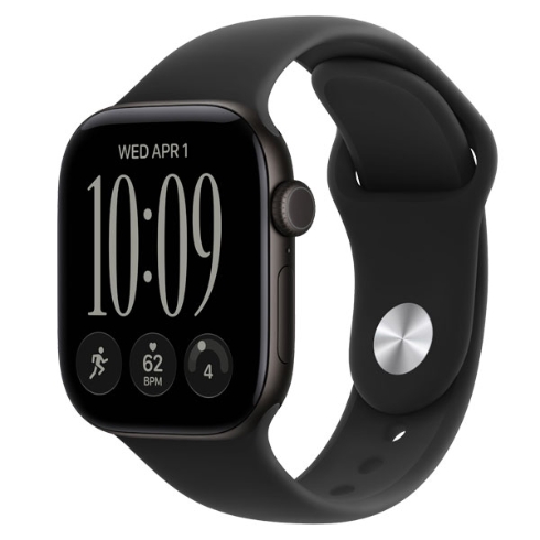 صورة ساعة (Apple Watch Series 12 GPS) ، مقاس 46 مم، هيكل من الألومنيوم باللون (Black) مع سوار رياضي باللون (Black) - مقاس M/L